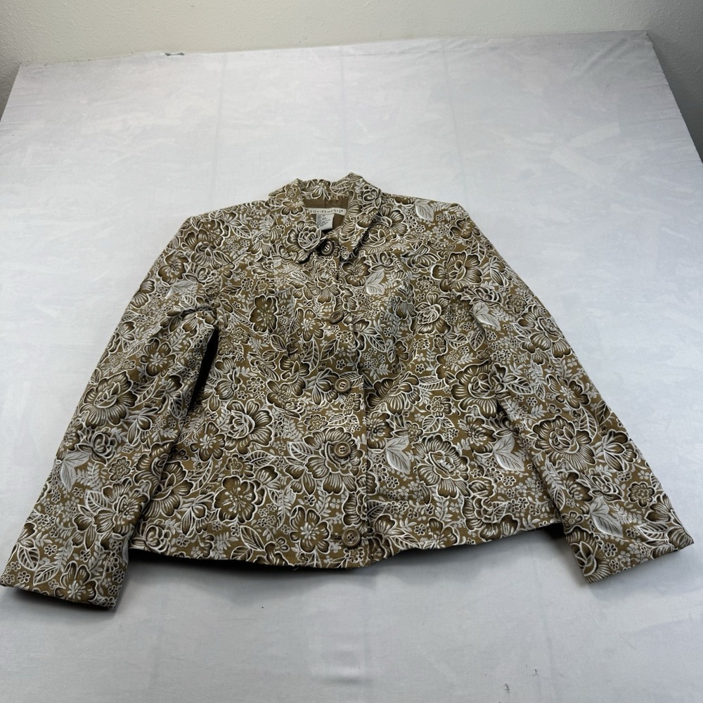 Requirements Womens Size 14 Linen Rayon Floral Blazer Jacket Brown Button Front